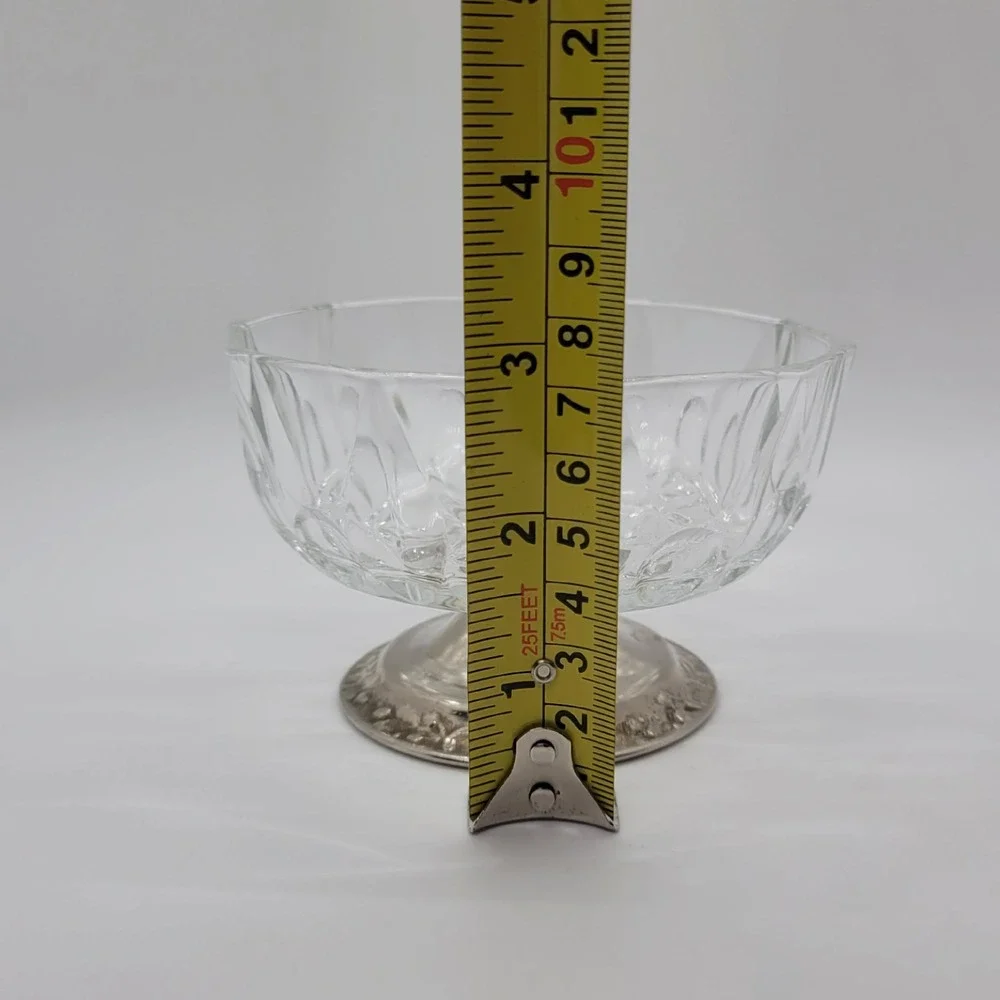 Vintage Reims France Cut Glass Crystal Candy Dish Silver Plated Footed‎ Compote